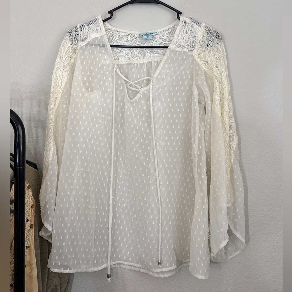 Stevie knicks ethereal fairy cream sheer lace boho top long sleeve sheer blouse